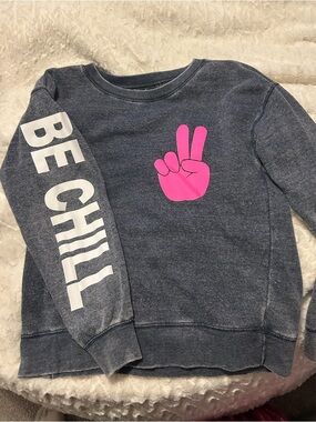 Girls' Gray Sweatshirt with Pink Peace Hand Graphic